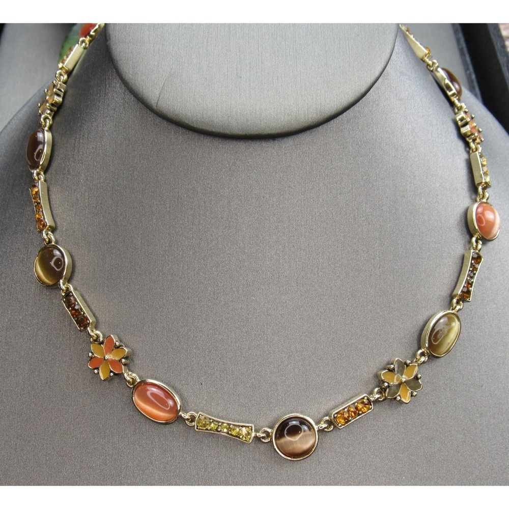 Anne Klein Rhinestone Enamel Lucite Vintage 90's Gold Tone Necklace